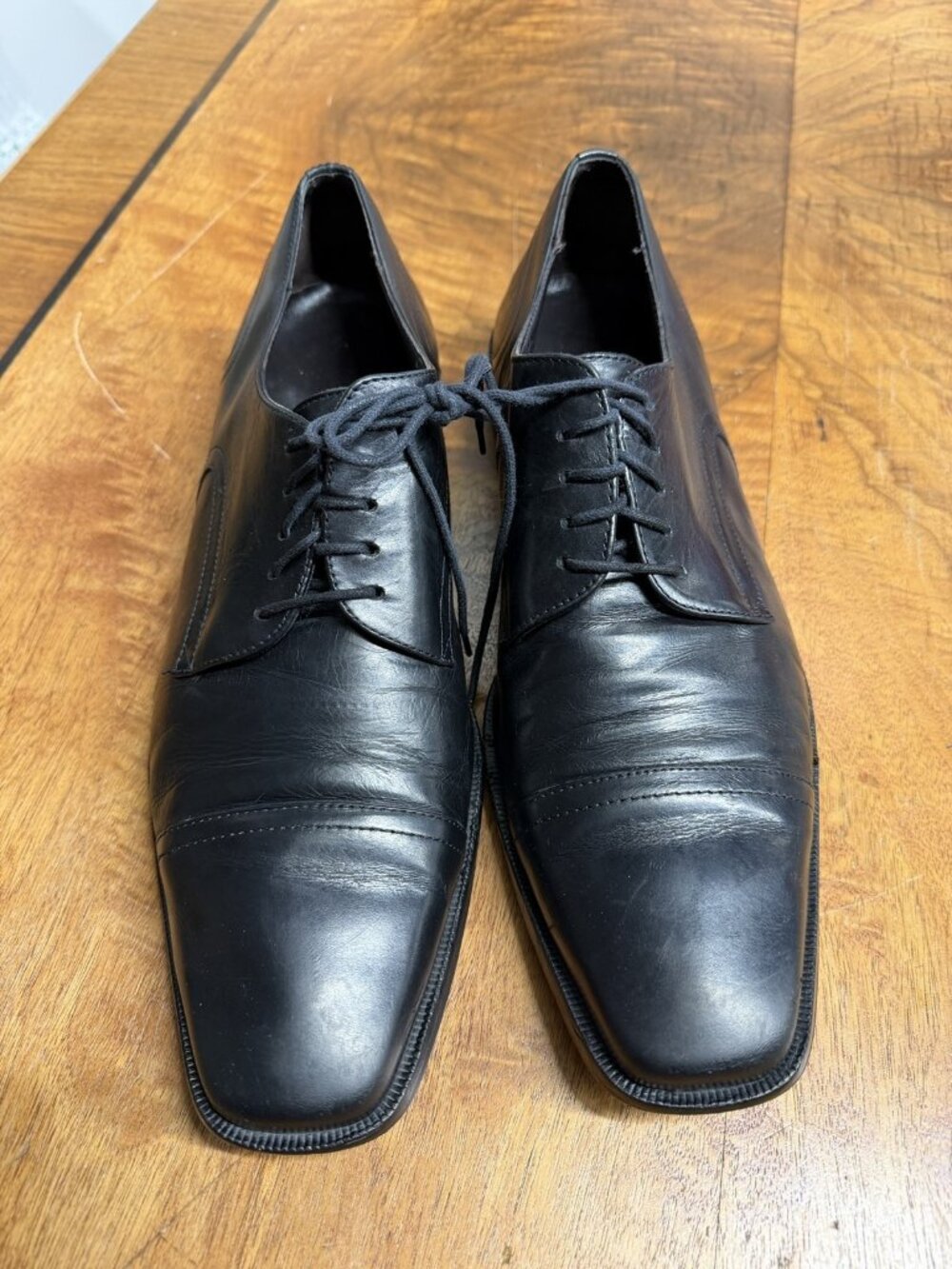 Vtg Donald J Pliner Men’s 10 M Black Leather Oxford Derby Cap Toe Dress shoes